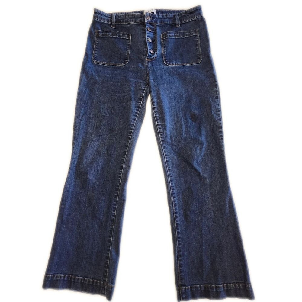 OAT New York High Rise Button Fly Wide Leg Jeans, Dark Blue Wash, 32 - Picture 2 of 11